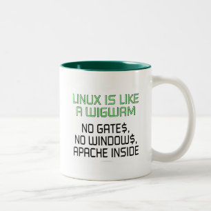 Linux is like a wigwam. No gates, no windows... Two-Tone Coffee Mug
