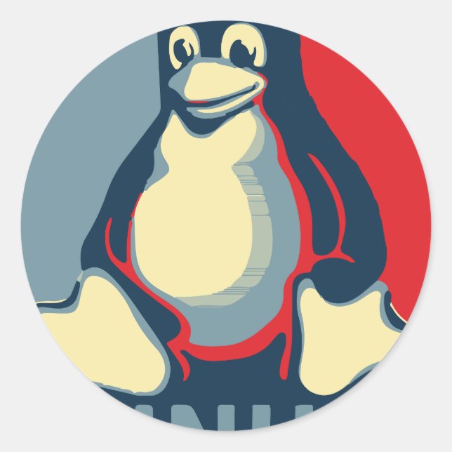 Linux tux penguin classic obama poster round sticker (Front)