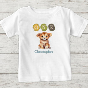 Lion 1st Birthday one with name blue Baby T-Shirt