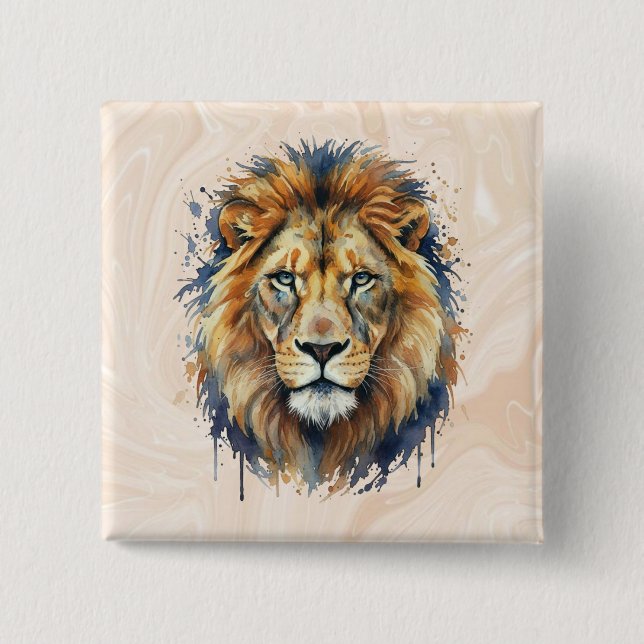 Lion 2 Inch Square Button (Front)