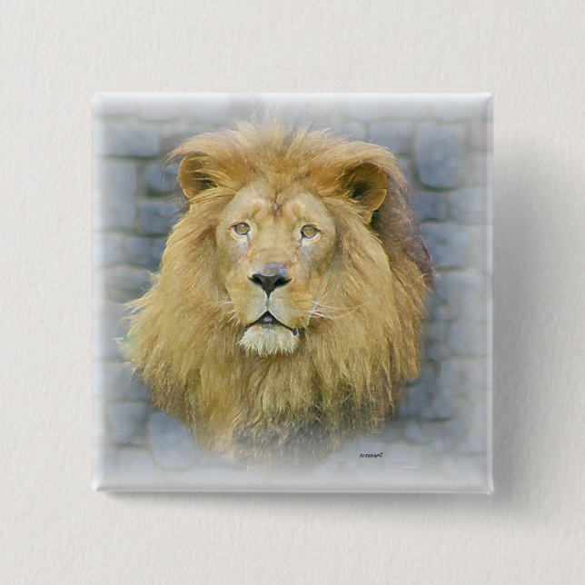 lion 2 inch square button (Front)