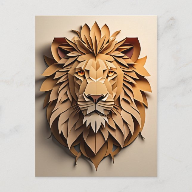 Lion 3D Paper Art Design T-shirt  Postcard (Front)
