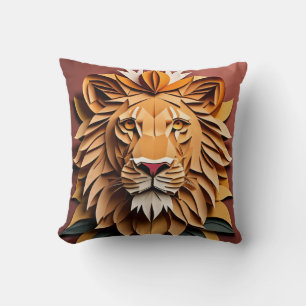 Lion 3D Paper Art Design T-shirt Throw Pillow