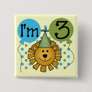 Lion 3rd Birthday T-shirts and Gifts 2 Inch Square Button