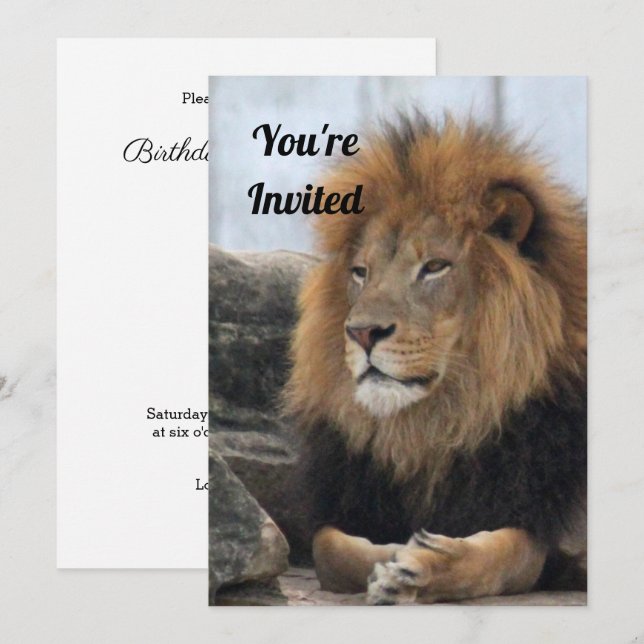 Lion 6880 Invitation d'anniversaire (Devant / Derrière)