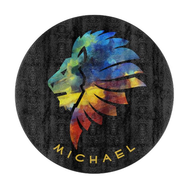 Lion abstract colourful art king crown for men cutting board (Front)