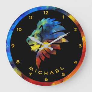 Lion abstract colourful art king crown for men  large clock