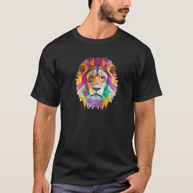 Lion Abstract Polygon Cool Geometric Wild Animal 2 T-Shirt (Front)