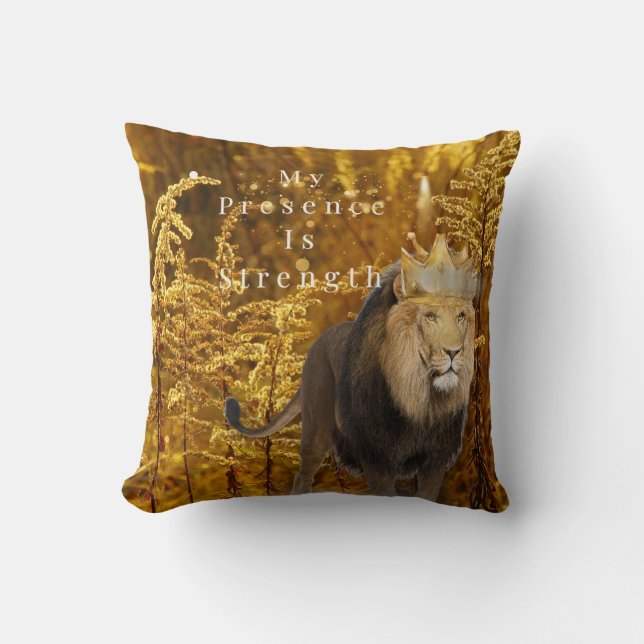Lion Affirmation Pillow – My Presence Is Strength (Front)