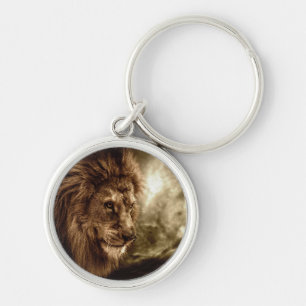 Lion against stormy sky keychain