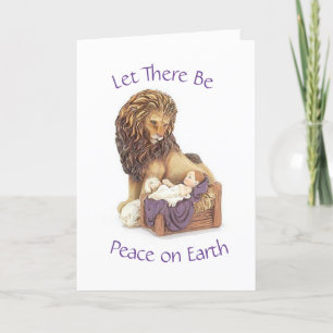Lion, agneau et bébé Jésus Carte de Noël