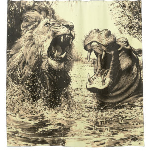 Lion and a Hippo Fighting