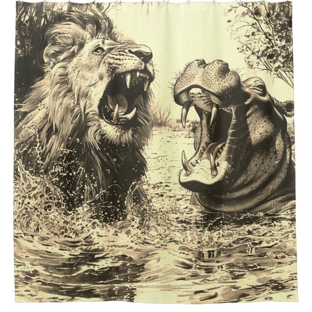 Lion and a Hippo Fighting (Front)