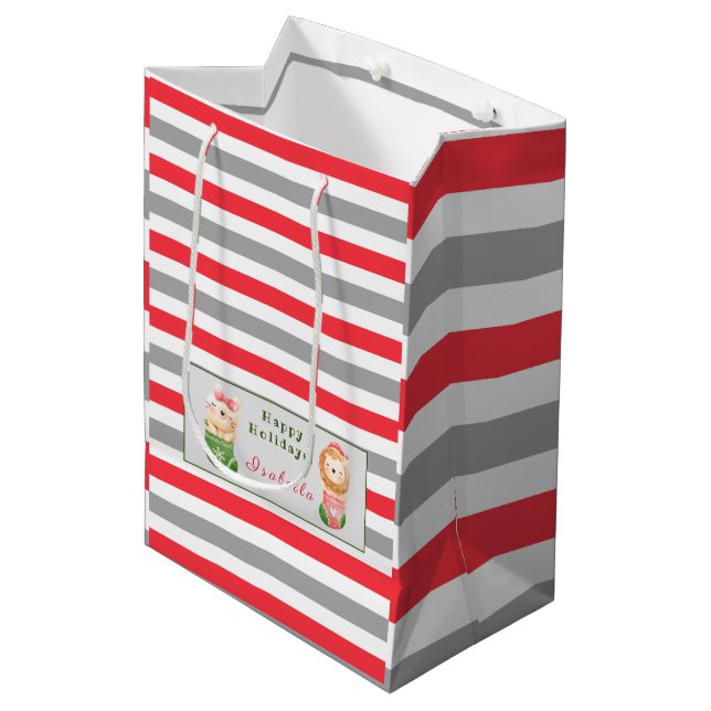 Lion and Cat Customize Text and Name Medium Gift Bag (Front Angled)