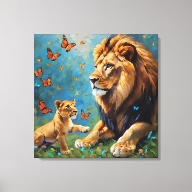 Lion And Cub Canvas Print (Front)