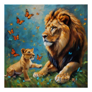 Lion And Cub Poster
