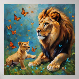 Lion And Cub Poster