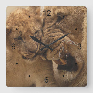 Lion And Cub Square Wall Clock