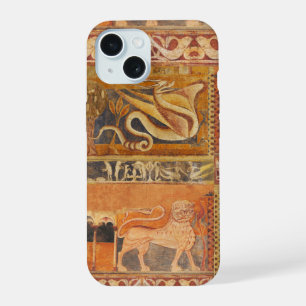 LION AND DRAGON Medieval Fresco in Yellow Orange iPhone 15 Case