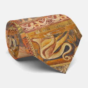 LION AND DRAGON Medieval Fresco in Yellow Orange Tie