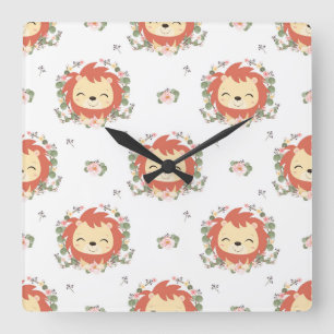 Lion And Flower Tattoo Square Wall Clock