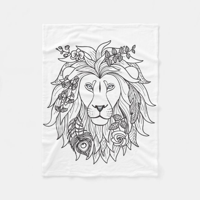 Lion And Flowers Doodle Fleece Blanket (Front)