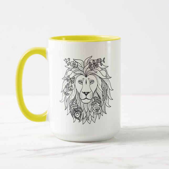 Lion And Flowers Doodle Mug (Left)