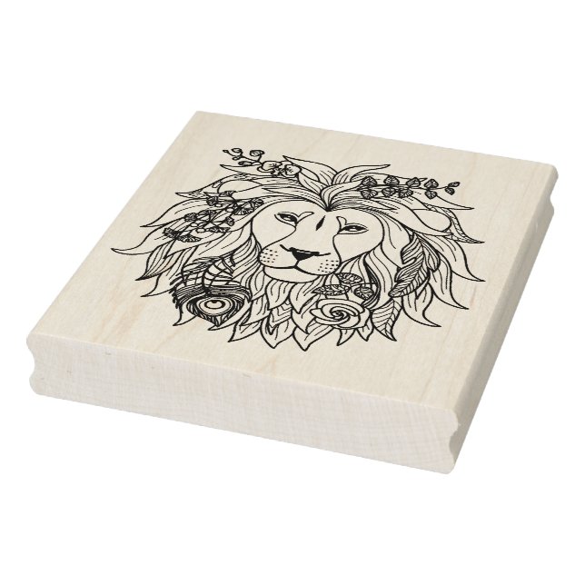 Lion And Flowers Doodle Rubber Stamp (Stamp)