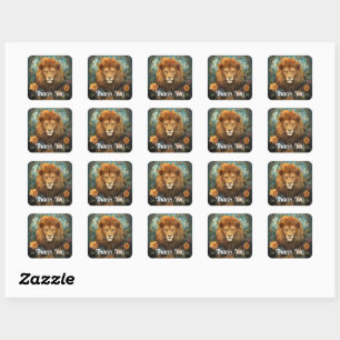 Lion and flowers square sticker