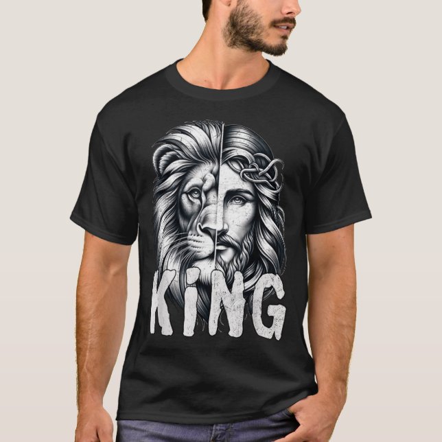 Lion And Jesus King Christian Faith Design  T-Shirt (Front)