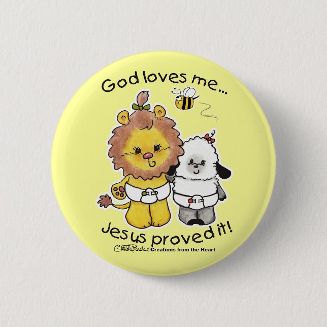 Lion and Lamb Babies 2 Inch Round Button (Front)