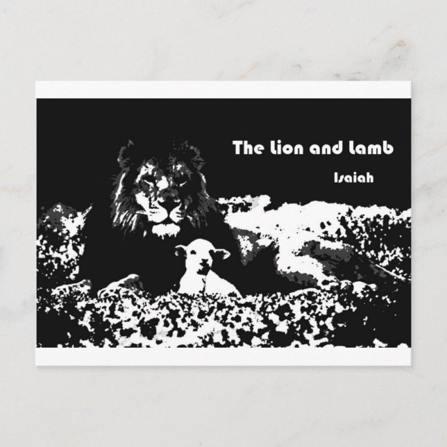 Lion and Lamb Black and White Postcard (Front)