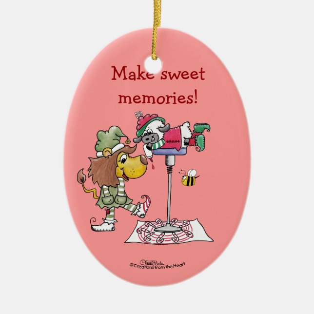 Lion and Lamb Candy Cane Makers Ceramic Ornament (Front)