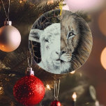 Lion and Lamb Christmas ornament customizable<br><div class="desc">My daughter painted this lovely and meaningful watercolor symbolizing Jesus as the Lamb of God and the Lion of the Tribe of Judah. The original work of art hangs in our home and reminds us of our Saviour and King. We hope this ornament hanging on your Christmas tree will do...</div>