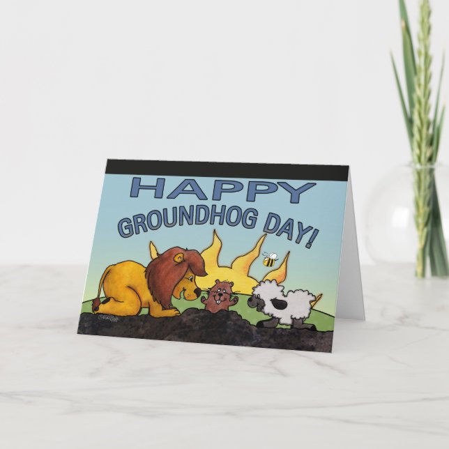 Lion and Lamb-Groundhog Day Surprise Card (Front)