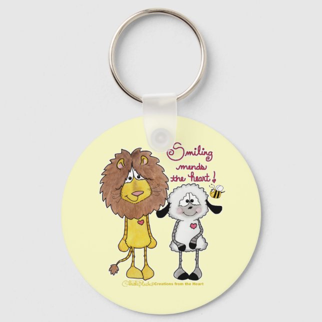 Lion and Lamb Heart Patches Keychain (Front)