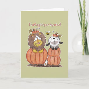 Lion and Lamb in Pumpkins Holiday Card