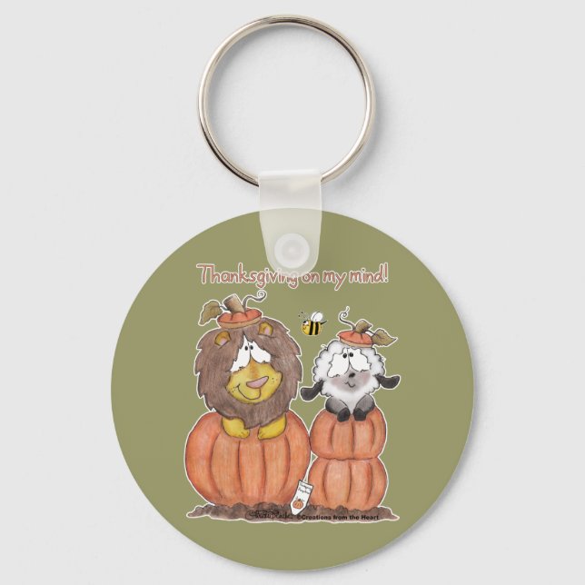 Lion and Lamb in Pumpkins Keychain (Front)