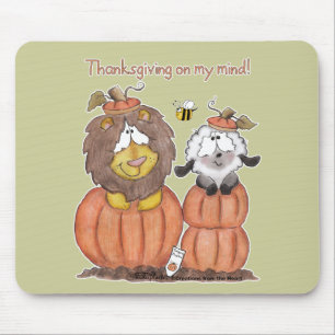 Lion and Lamb in Pumpkins Mouse Pad