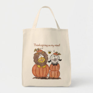 Lion and Lamb in Pumpkins Tote Bag