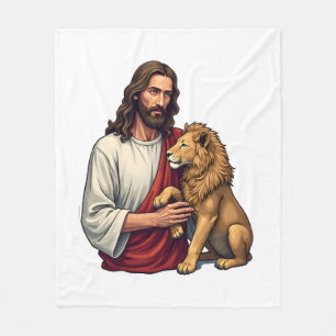 Lion And Lamb Jesus Engraved Faith Shirt 2 Fleece Blanket