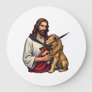 Lion And Lamb Jesus Engraved Faith Shirt 2 Large Clock