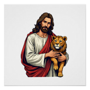 Lion And Lamb Jesus Engraved Faith Shirt 2 Poster