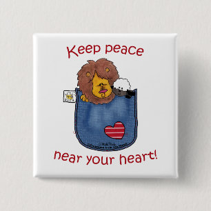 Lion and Lamb pocket pals 2 Inch Square Button
