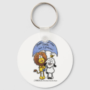 Lion and Lamb Under Umbrella Keychain