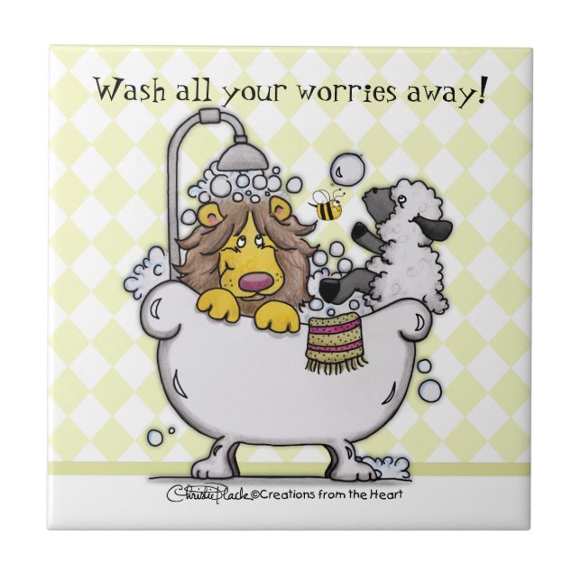 Lion and Lamb- Wash All Your Worries Away! Tile (Front)