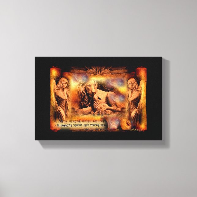 Lion and Lamb With Angels Canvas Wall Art Bible (Front)