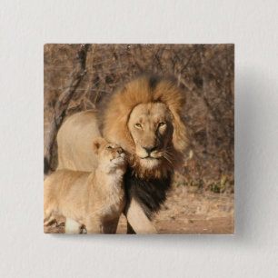 Lion and Lion Cub Button