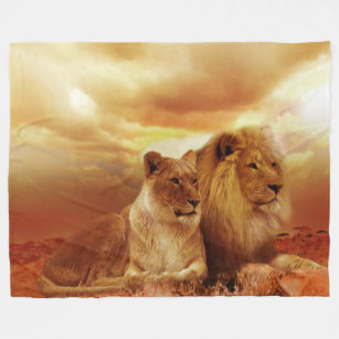 Lion and Lioness Custom Fleece Blanket, Large