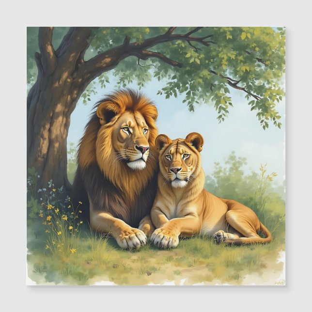 Lion and Lioness Side by Side under Tree (Front)